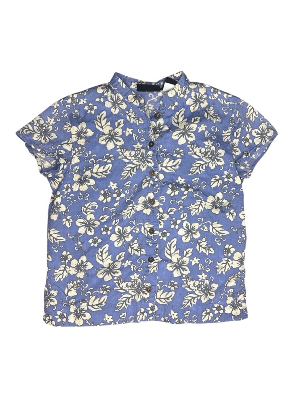 VINTAGE Patagonia Pataloha short sleeve top in Cornflower Blue with hibiscus